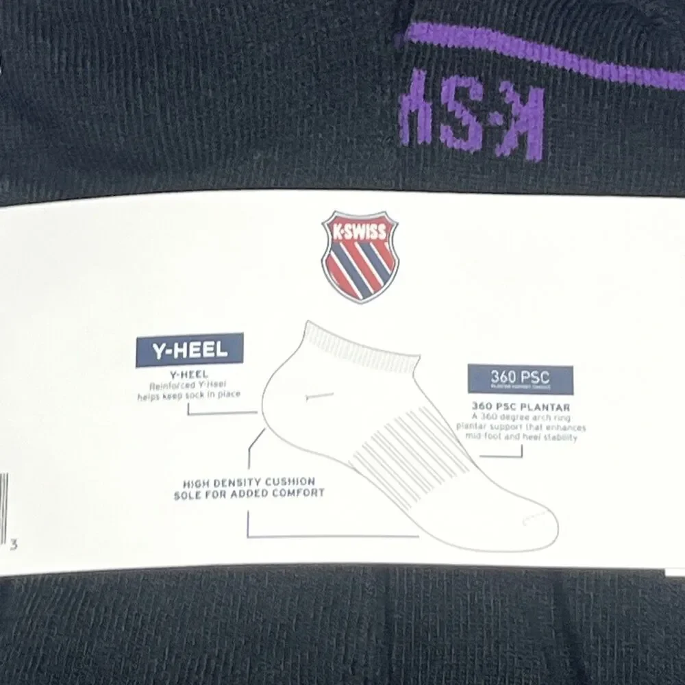 K Swiss Women's No-Show Socks 6 Pack Medium 4-10 Black Flow Cool $28 Arch Ring‎